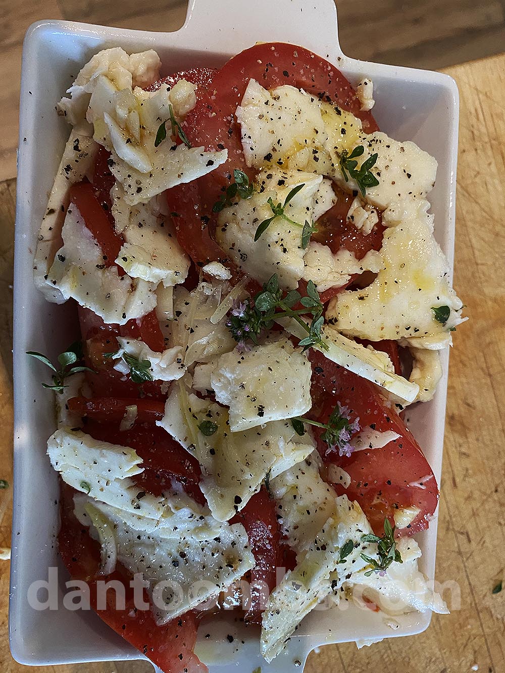 cheese and tomato in serving dish