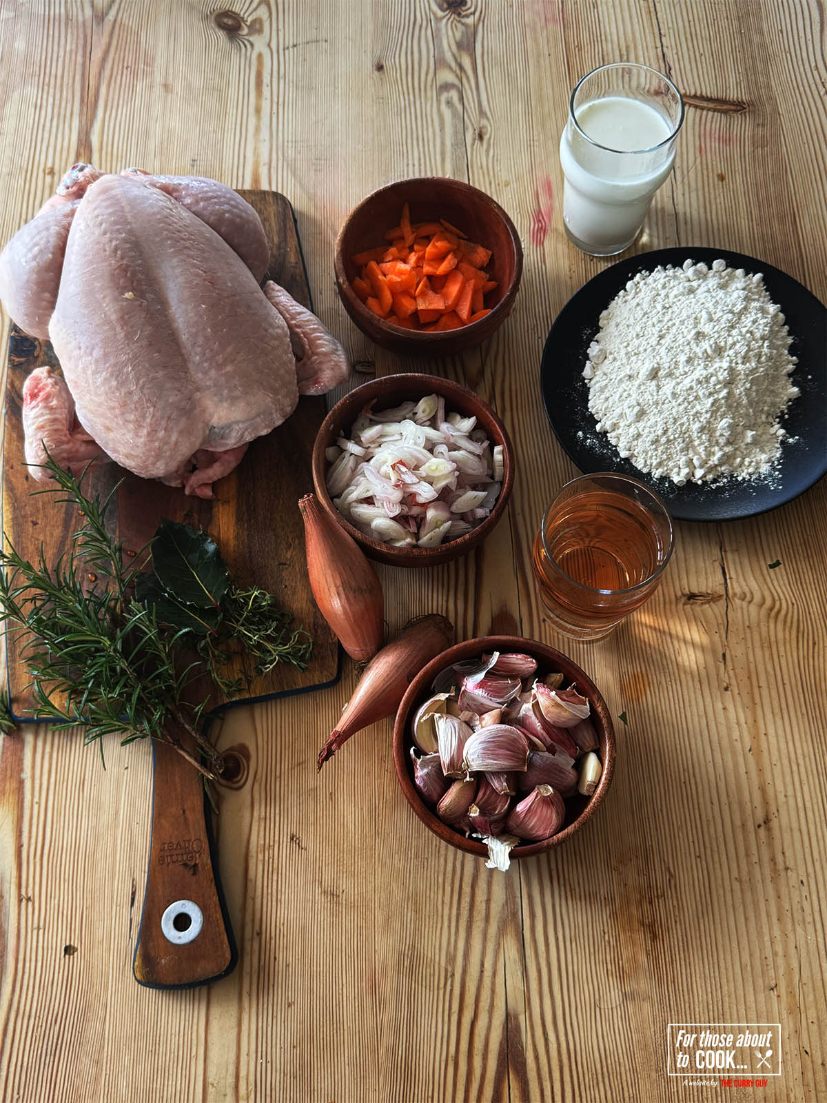 Ingredients for the recipe laid out on a counter top.