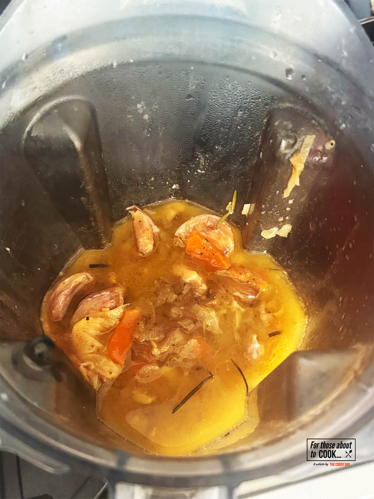 The sauce in a blender ready to blend.