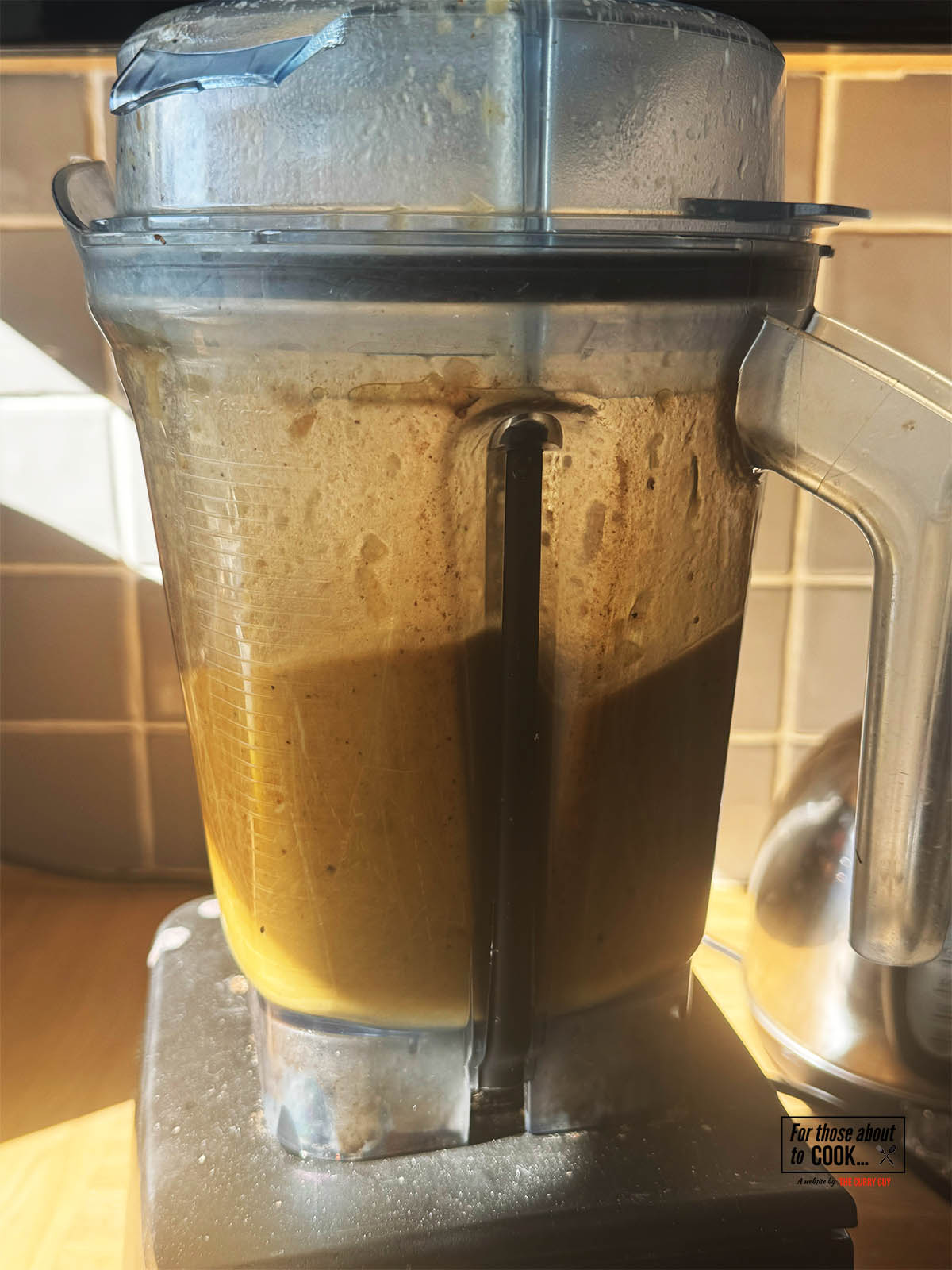 Blending the sauce until smooth.