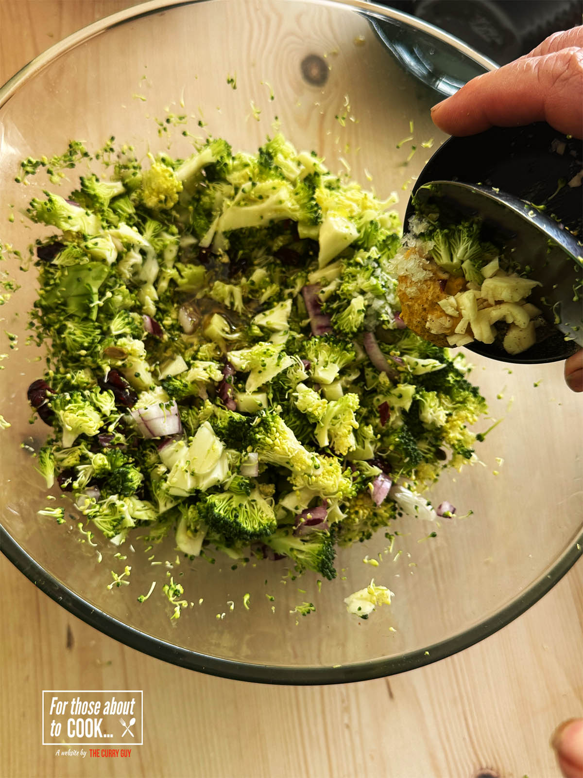 Adding the remaining dressing ingredients.