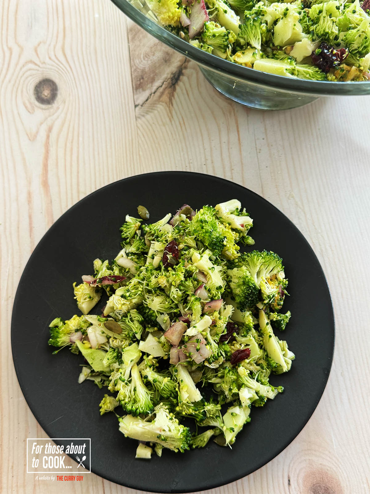 Serving the broccoli salad.