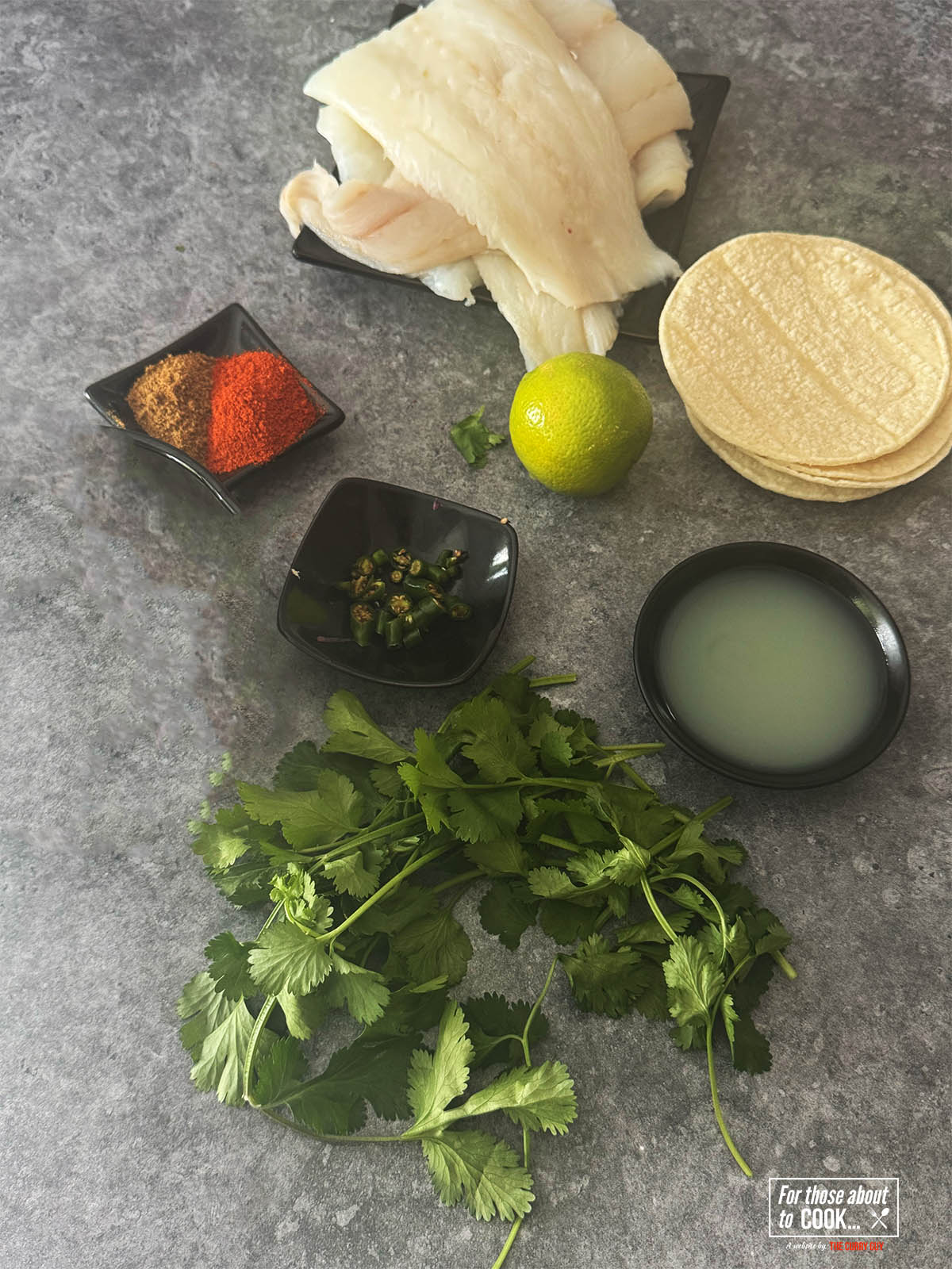 Ingredients for the recipe on a counter top.