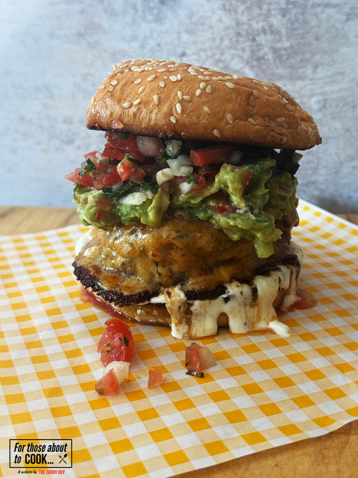 Finished guacamole burger
