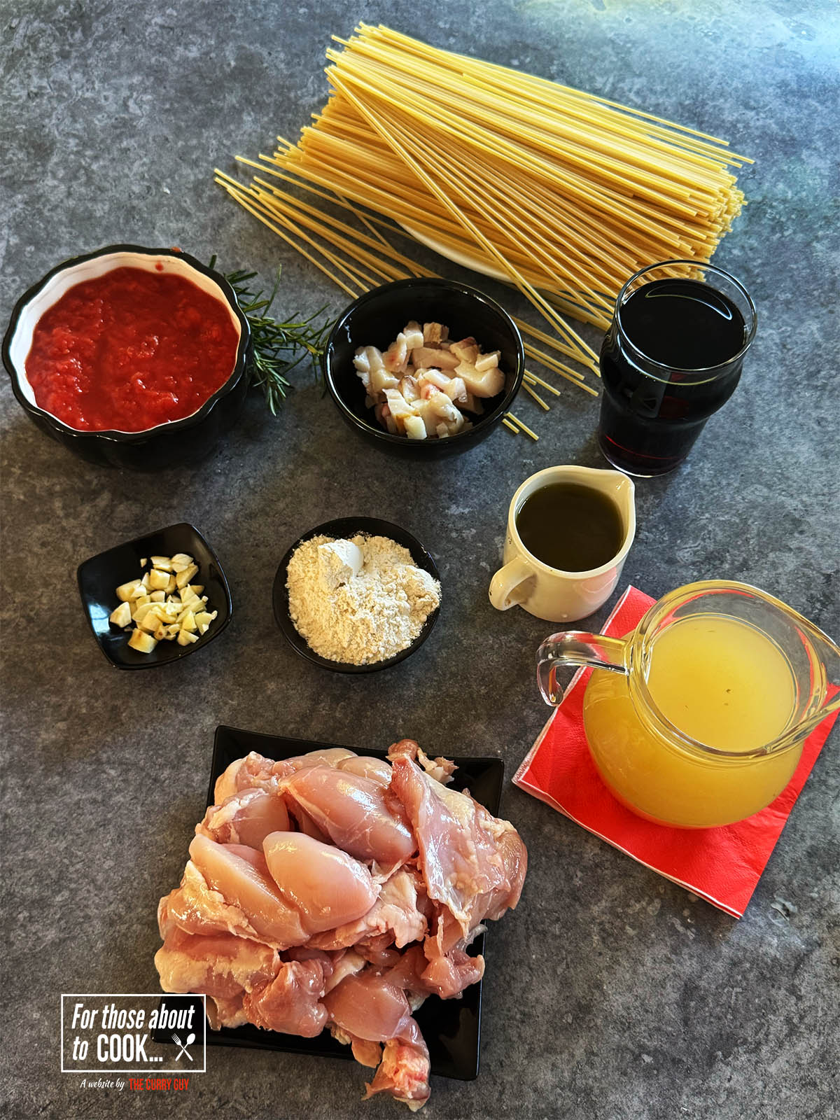 Ingredients for the recipe laid out on a counter top.