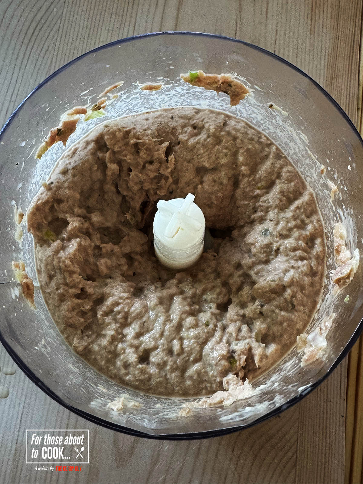 Blending the stuffing ingredients until smooth.