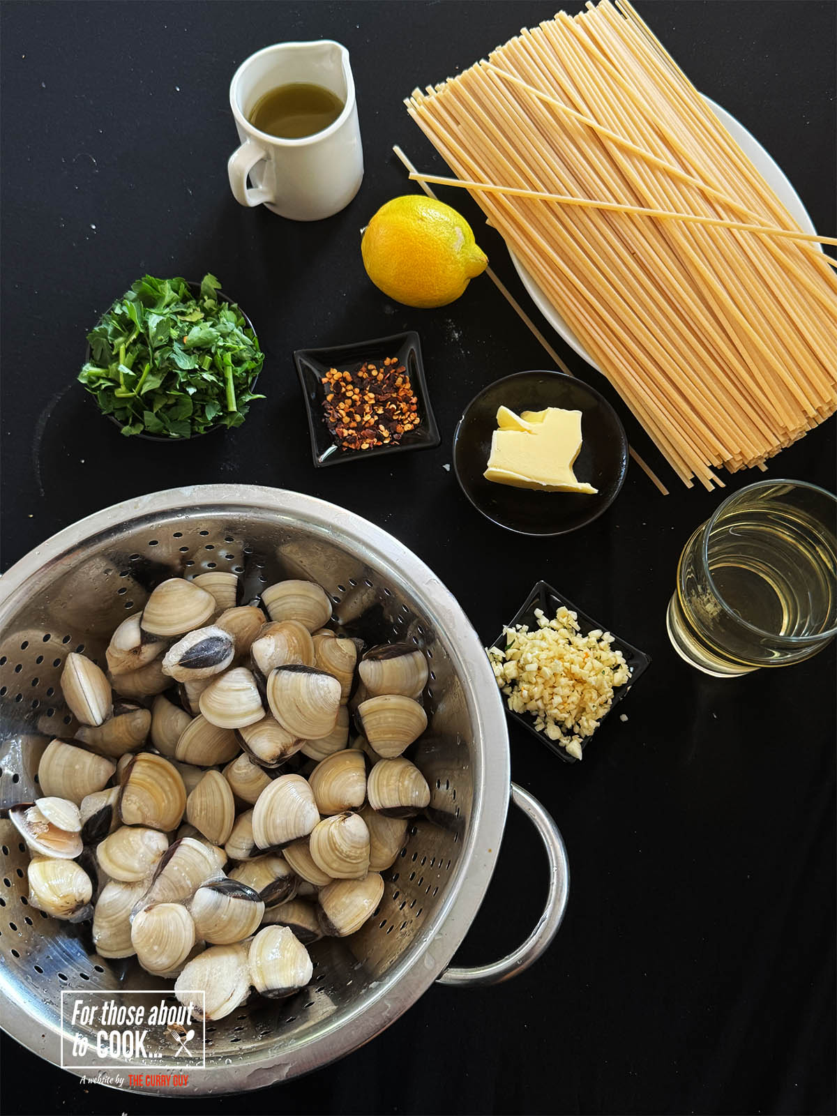 The ingredients for the recipe laid out on a counter top.