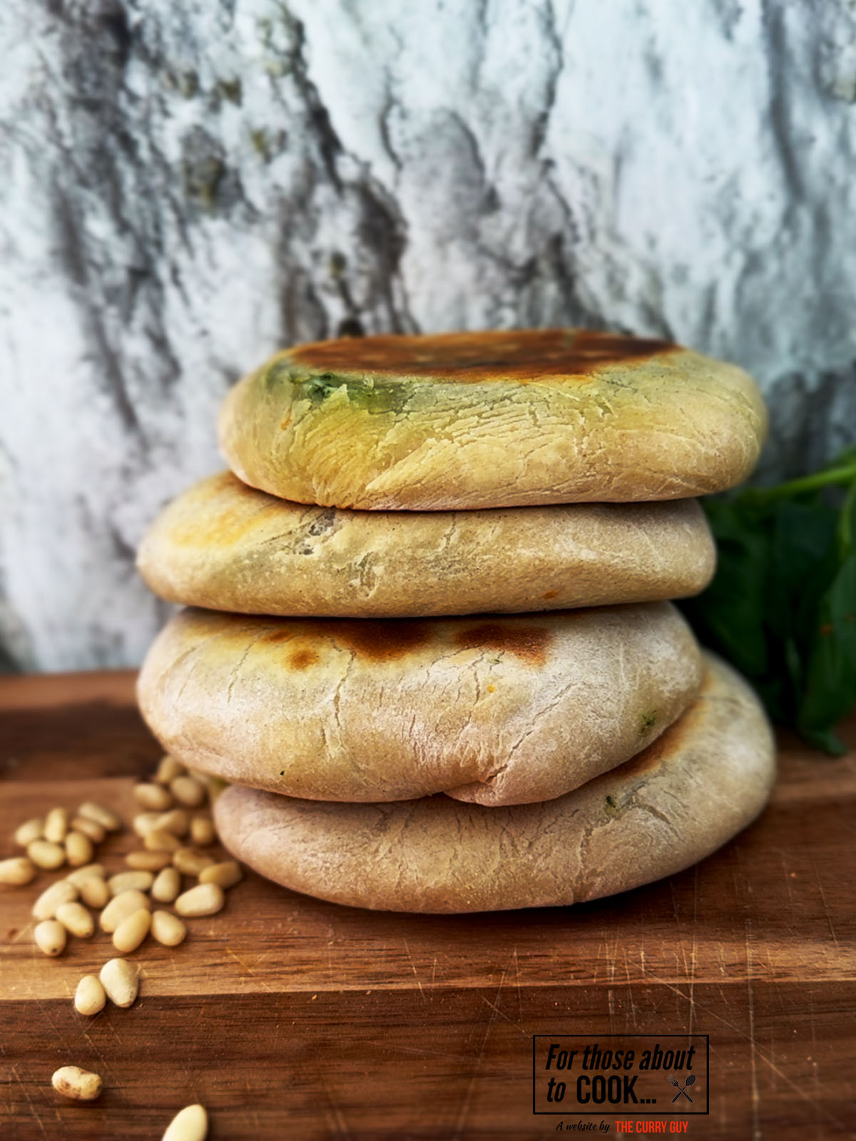 Finished pesto and mozzarella stuffed flatbreads