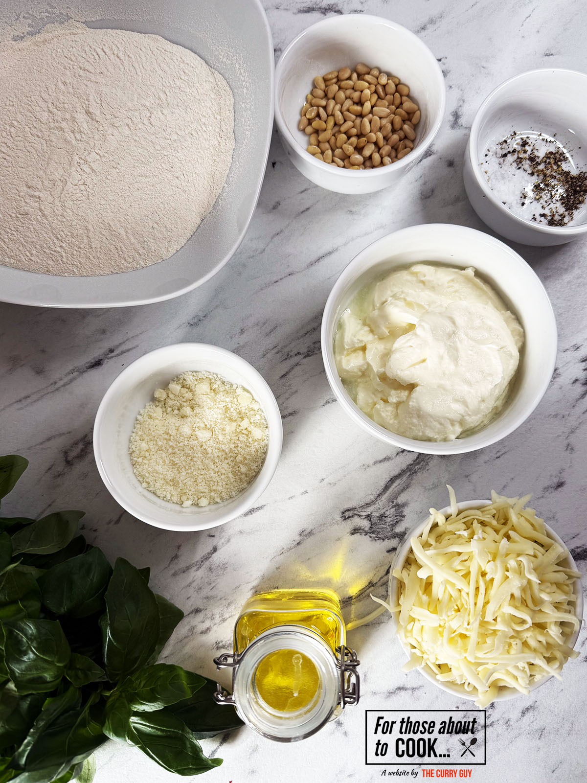 Ingredients for pesto flatbreads