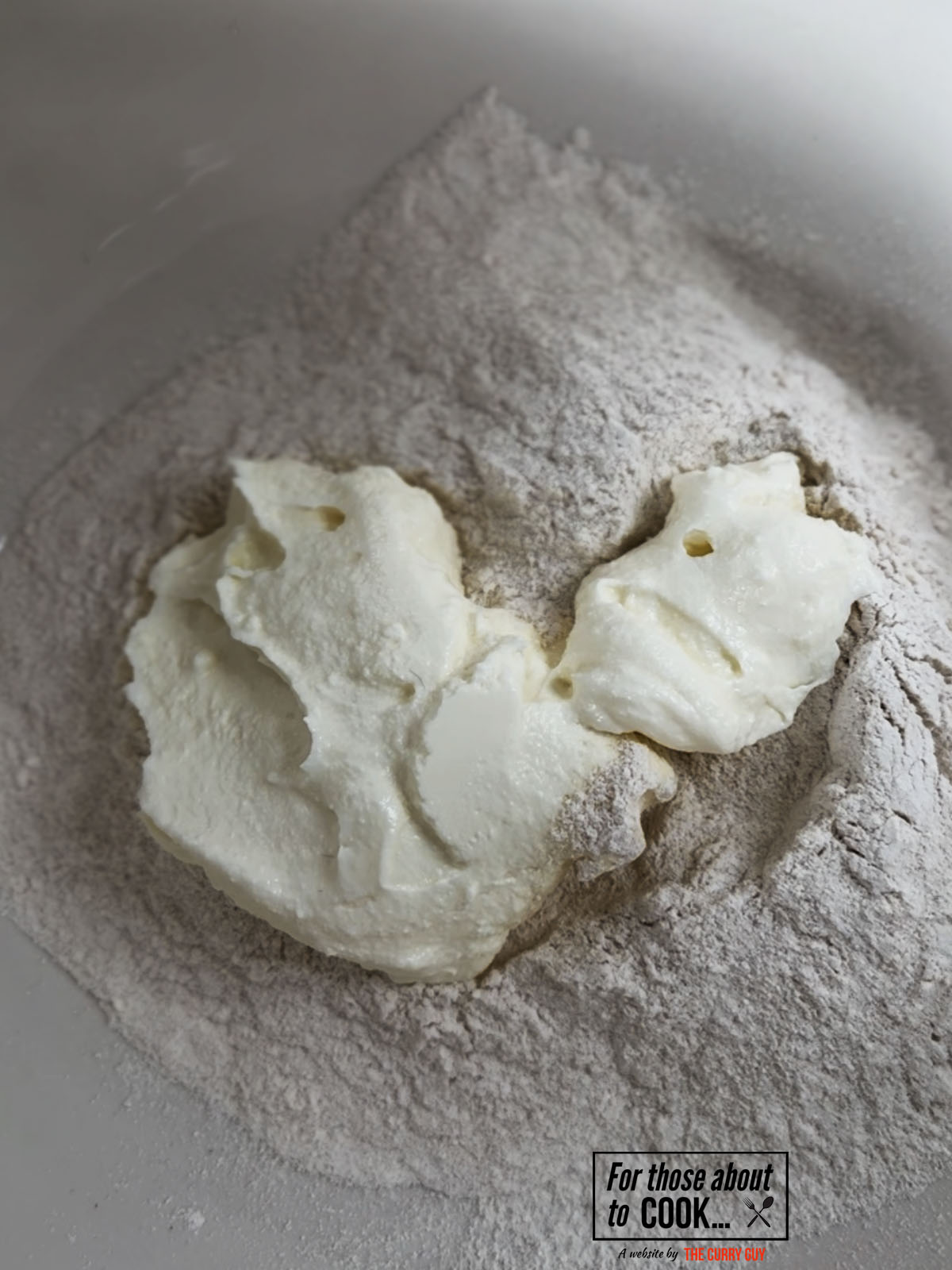 flour and greek yoghurt in a bowl
