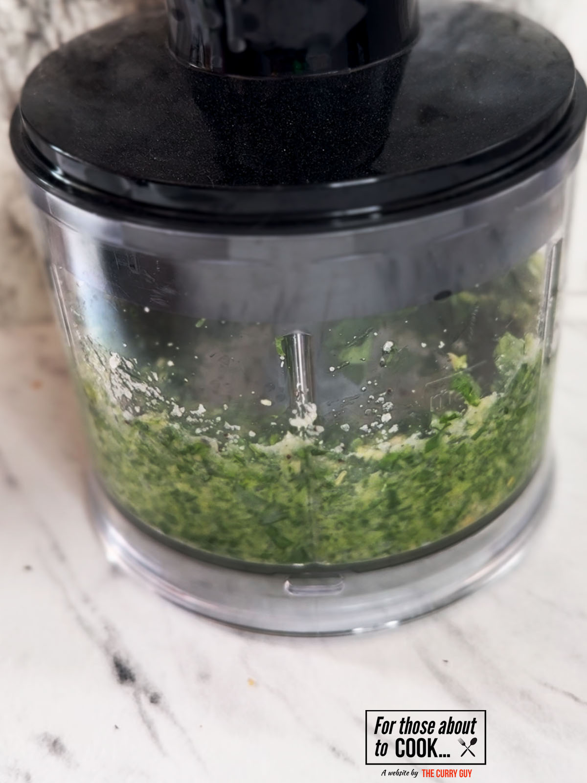 Pesto ingredients blended
