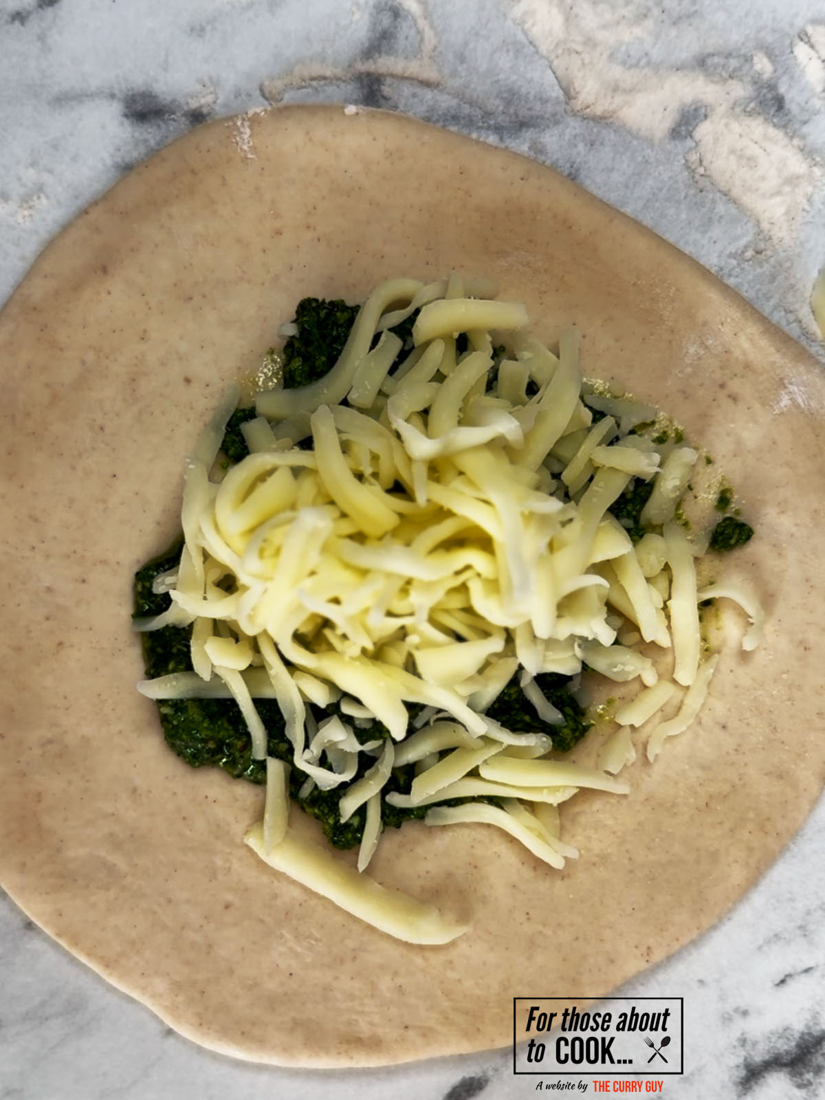 flatbread dough filled with mozzarella