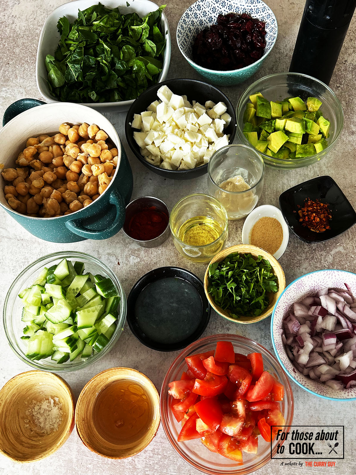 Ingredients for roasted chickpea salad