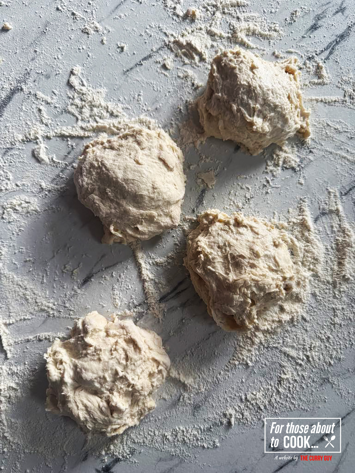 Dividing the dough into 4 balls