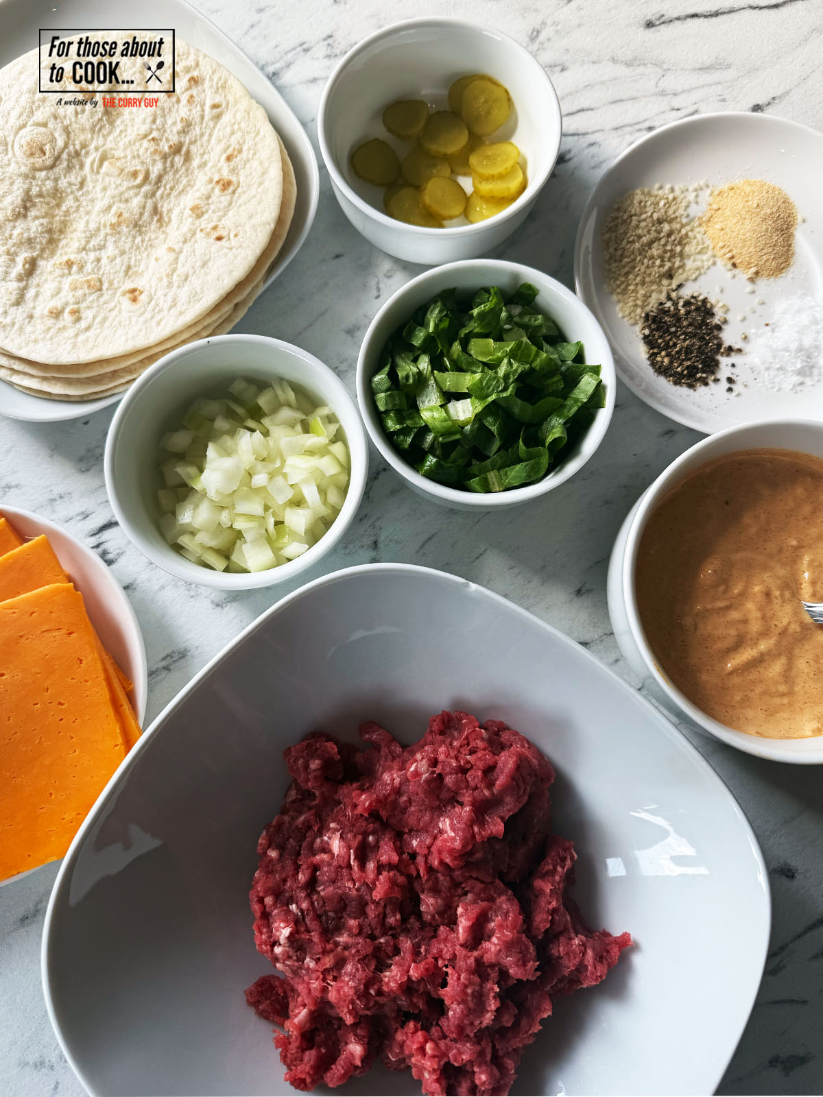 Ingredients for cheeseburger tacos