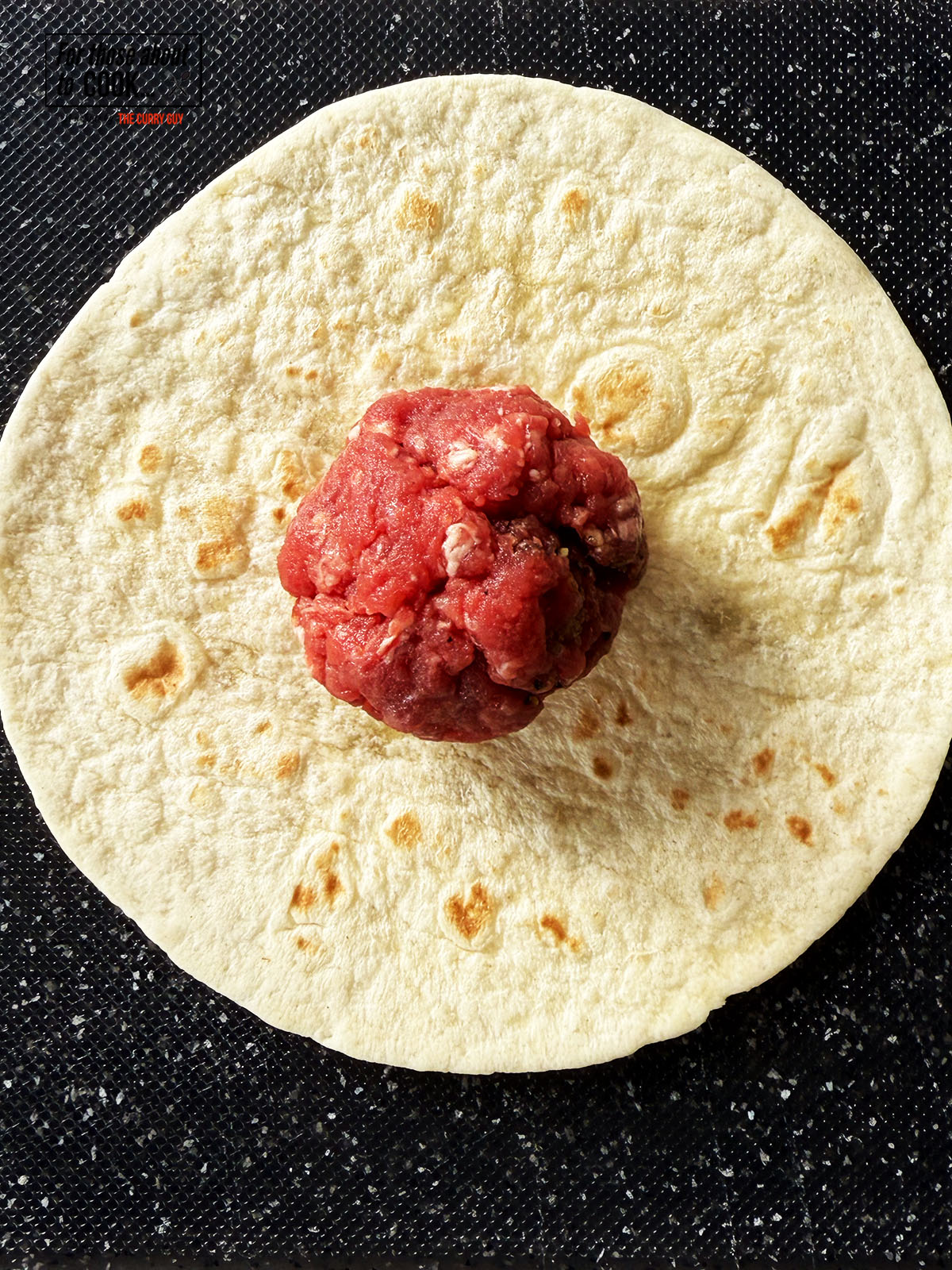 Mince beef ball on a soft tortilla
