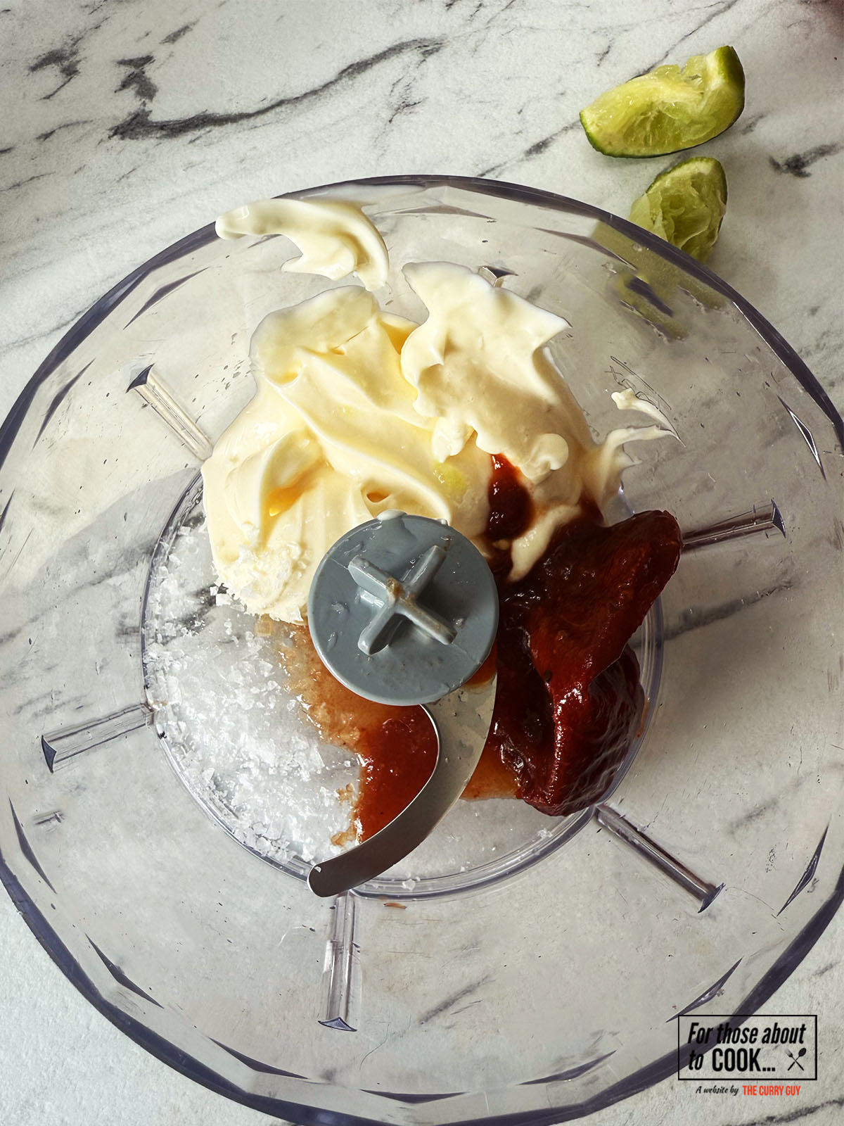 Mayonnaise, chillies, salt and lime juice in a food processor