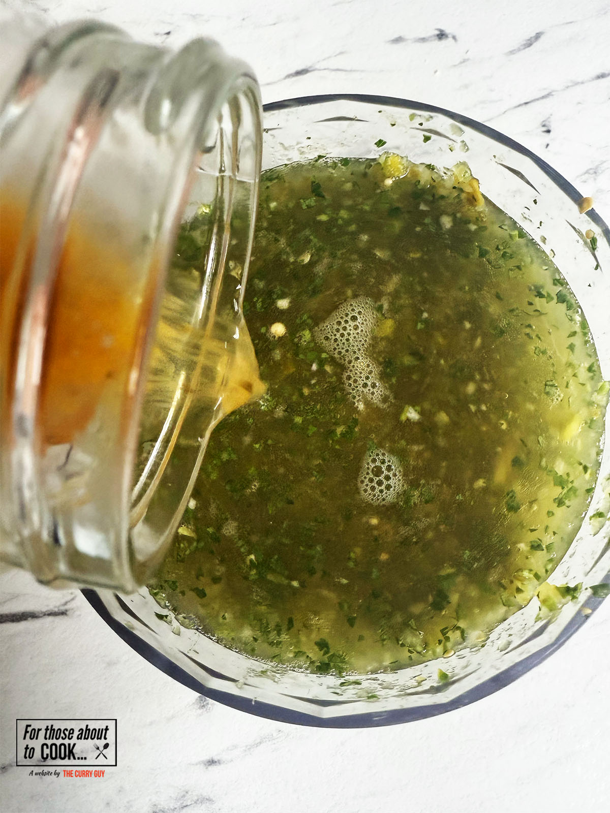 Chicken stock added to salsa verde