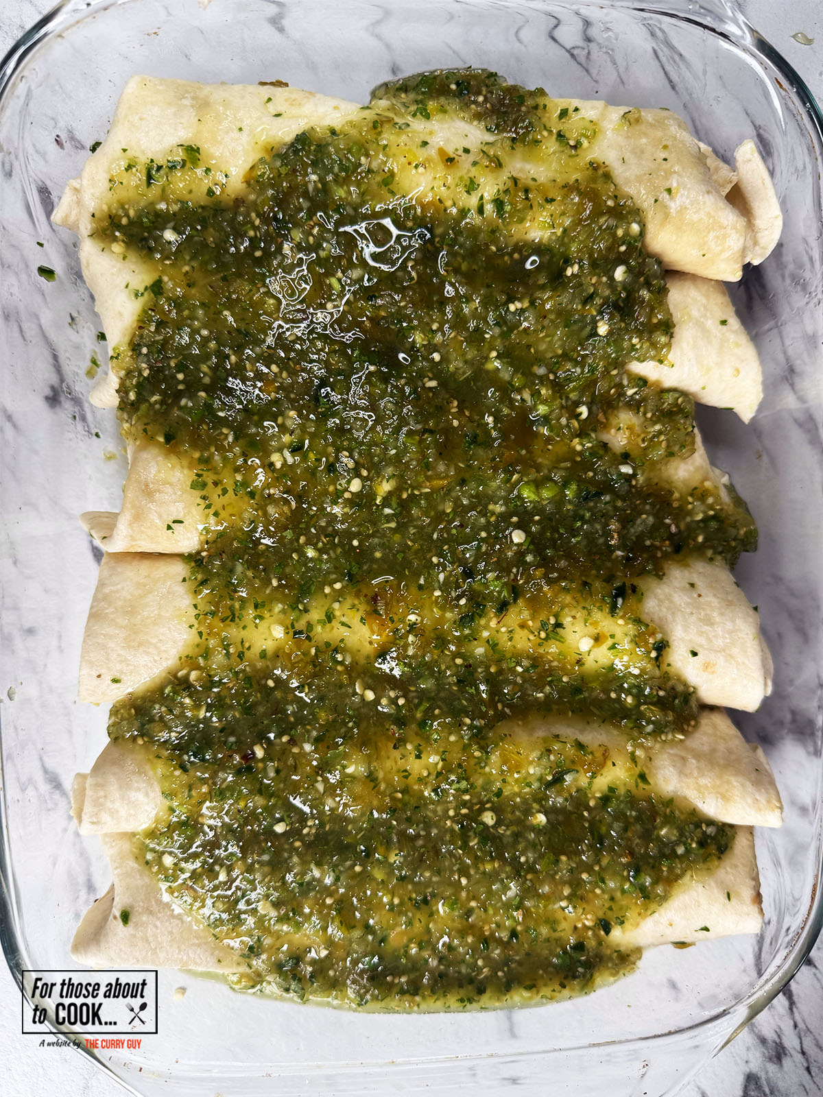 Enchiladas smothered in more verdes sauce