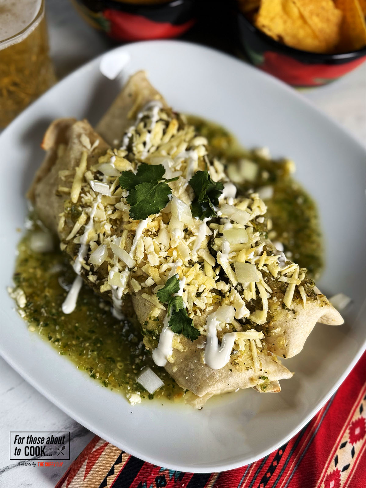 Enchiladas verdes plated