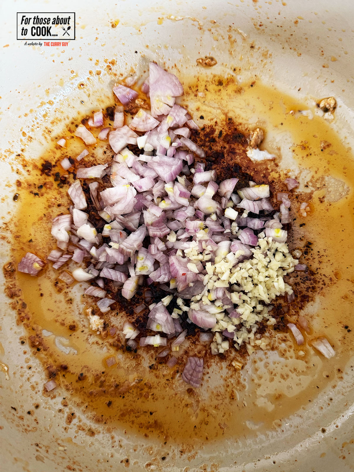 Shallot and garlic frying in the pan