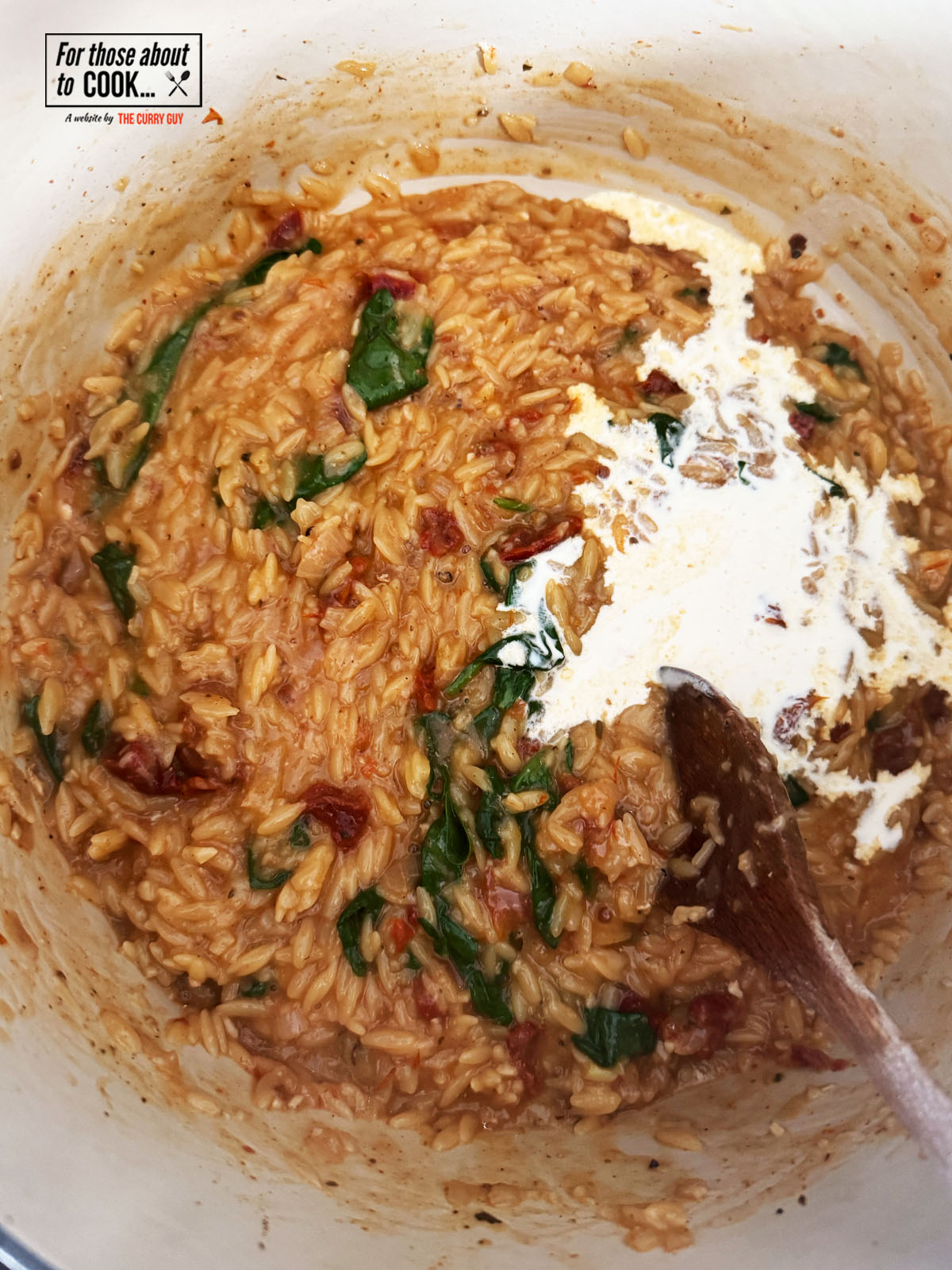 Cream added to marry me chicken orzo