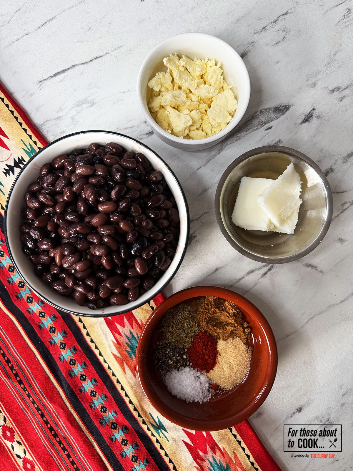 Ingredients for refried black beans
