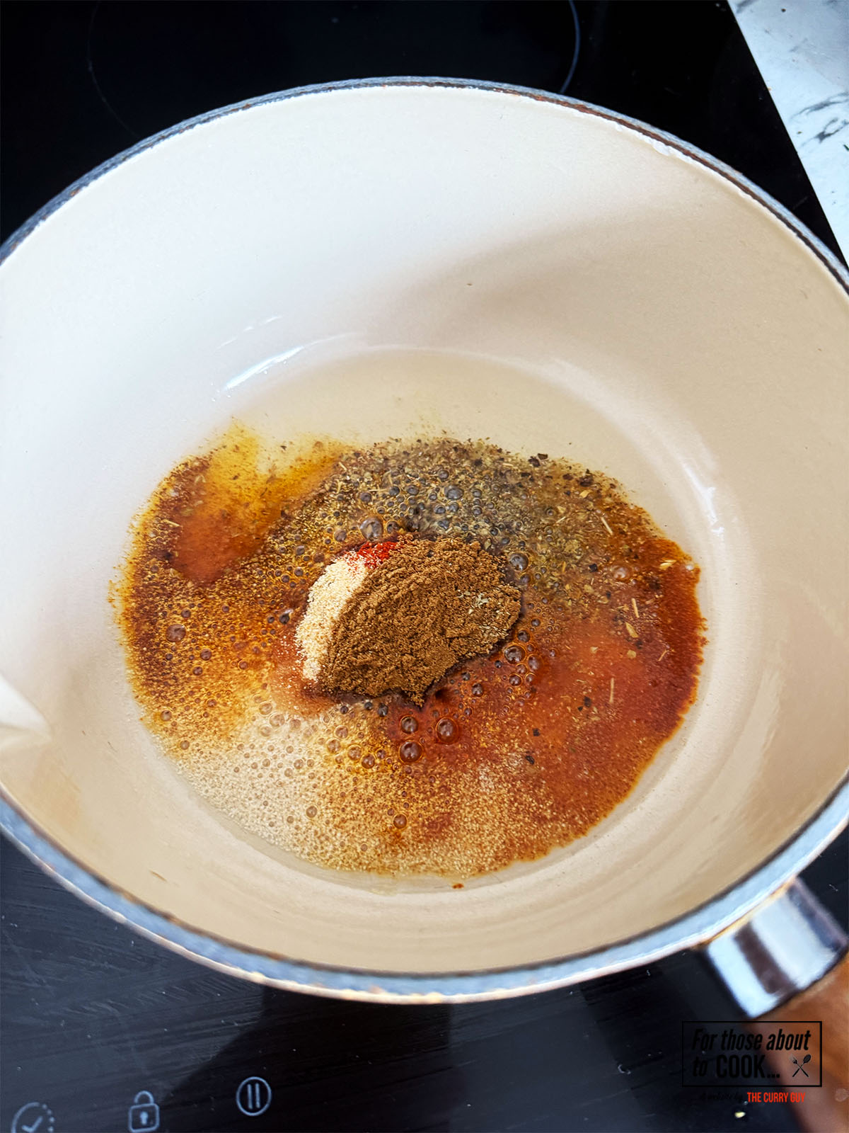 spices added to the pan