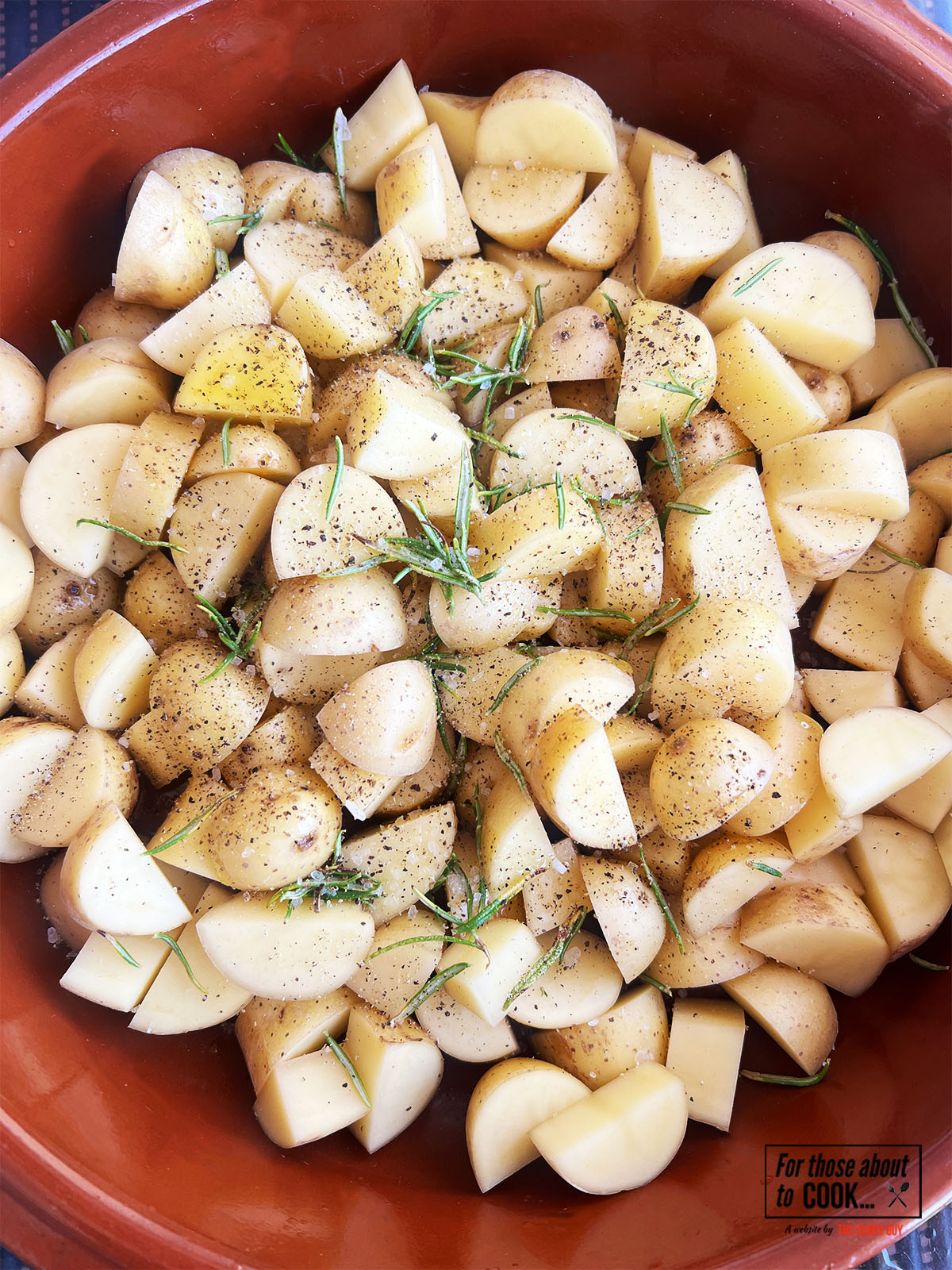 Potatoes diced and seasoning added