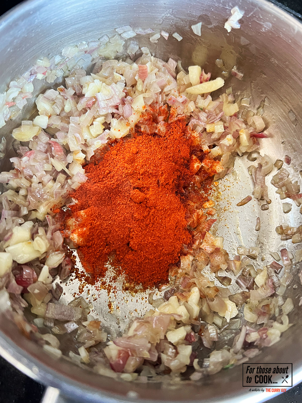 Spices added to the onions and garlic