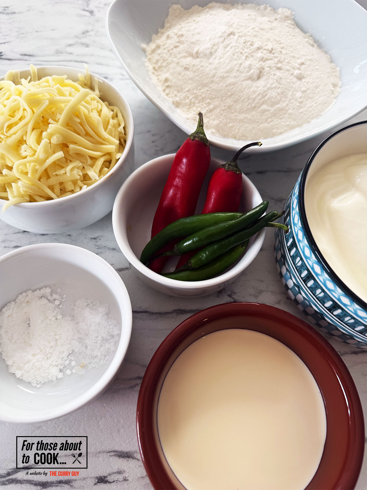 Ingredients laid out in individual bowls