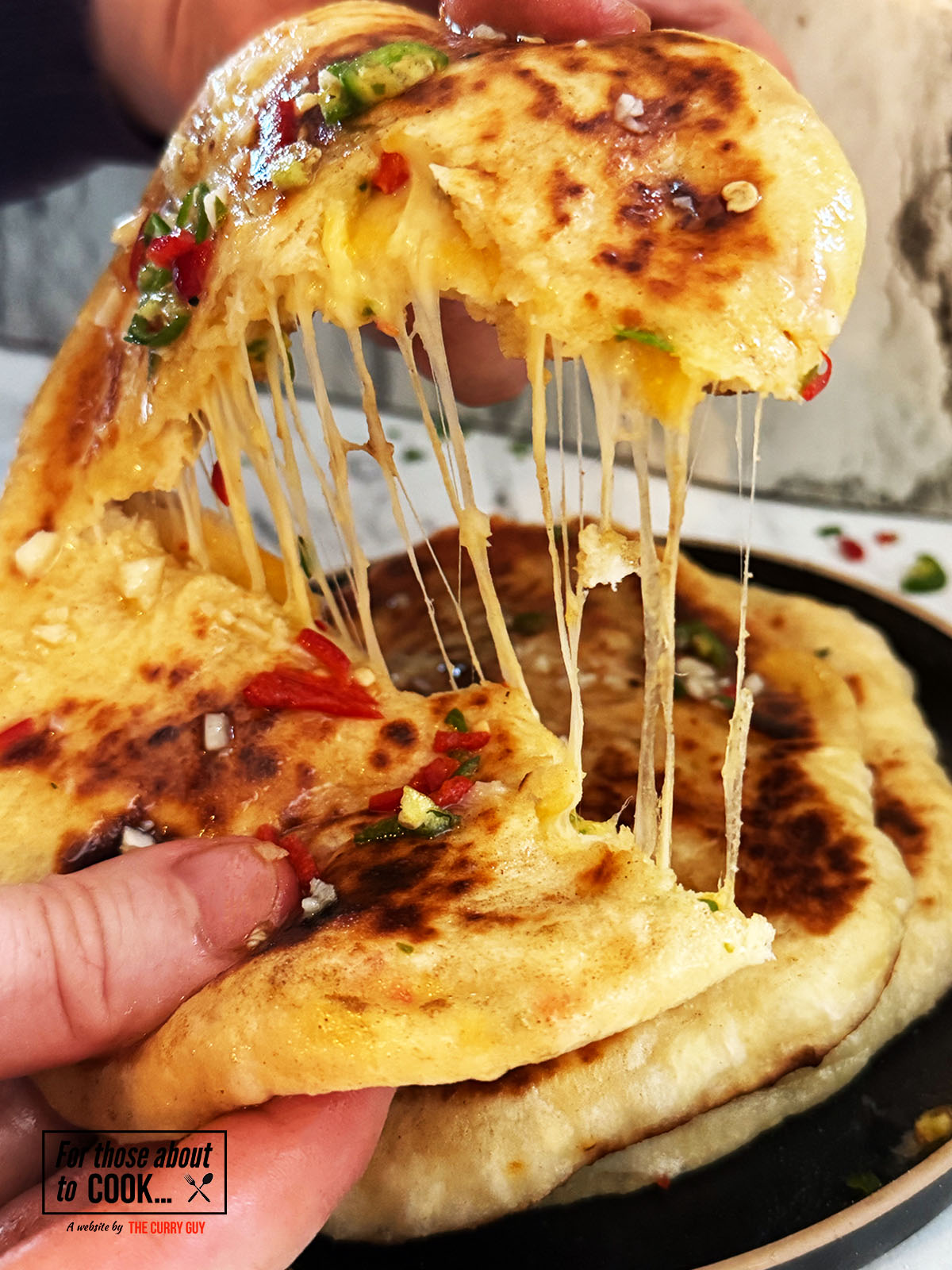 Chili cheese naan cheese pull