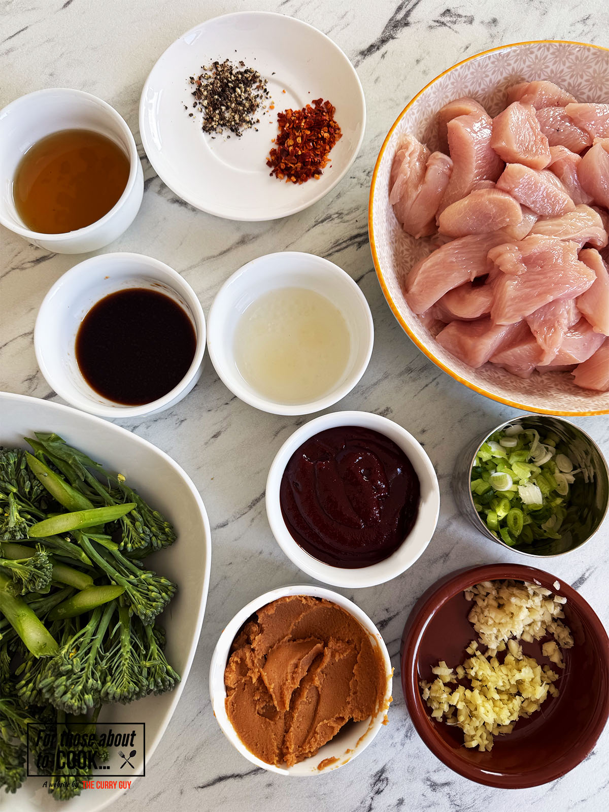 Ingredients separated into bowls