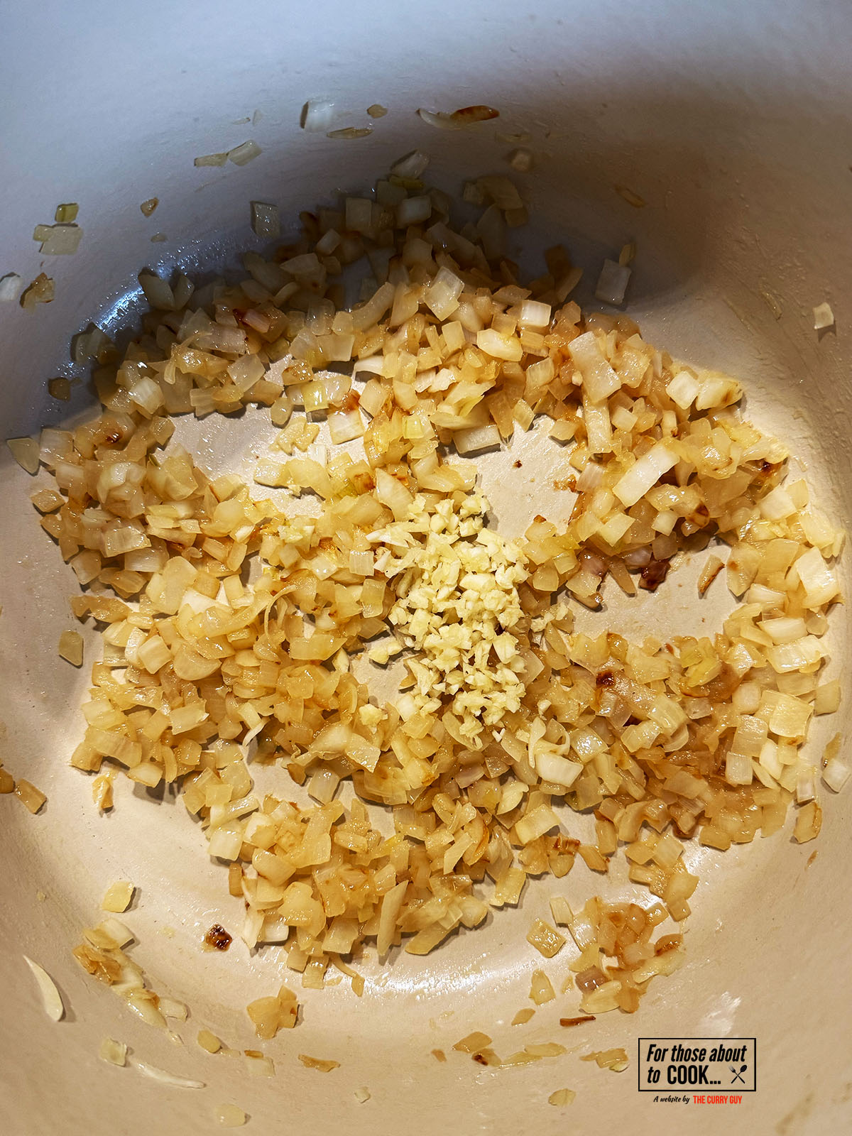 Onions caramelized and garlic added to the pot