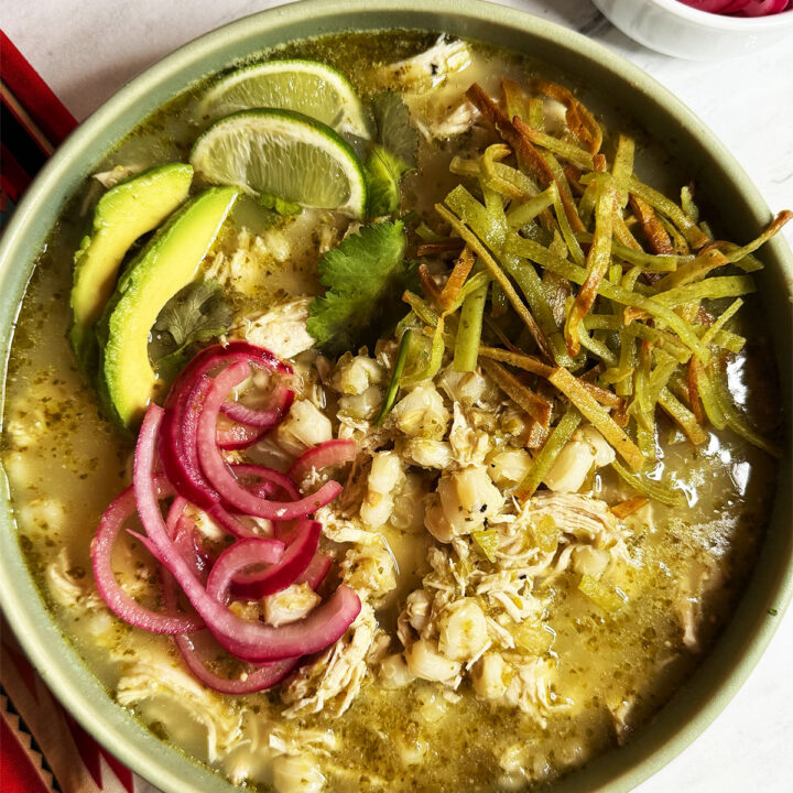 pozole verde served in a bowl