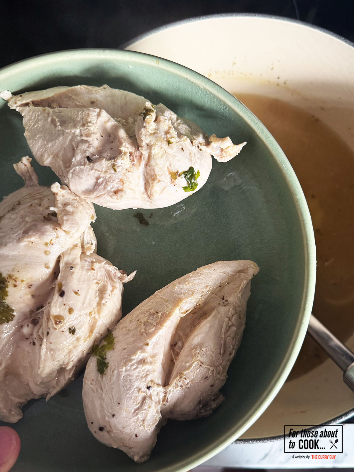 remove the chicken and add to the bowl