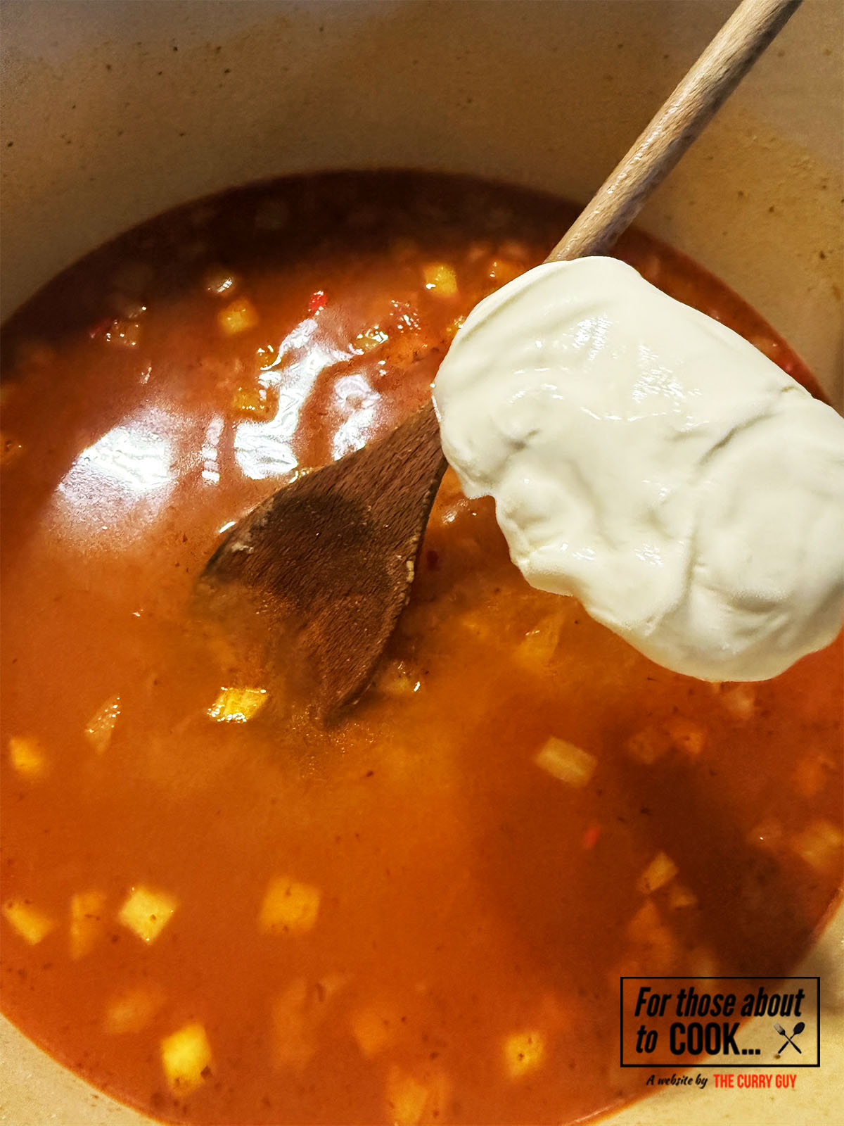 Creme fresh added to the soup