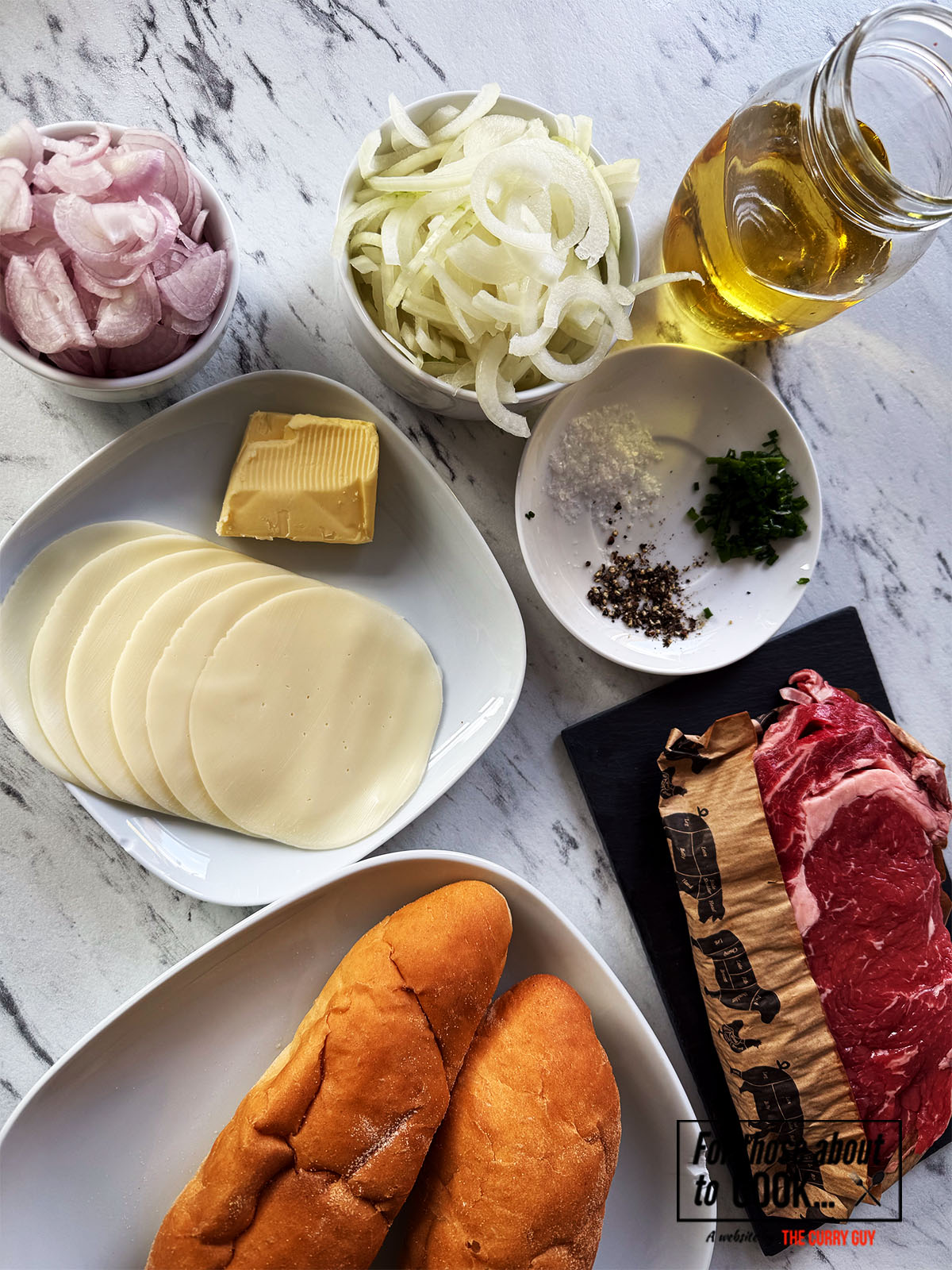 Ingredients for this Philly cheesesteak recipe