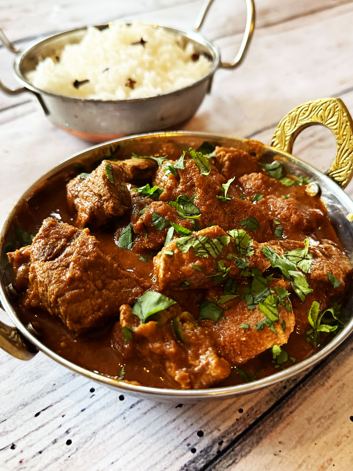 30 minute beef madras topped with coriander and served with rice