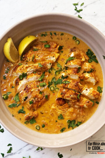 coconut chicken served up in a bowl