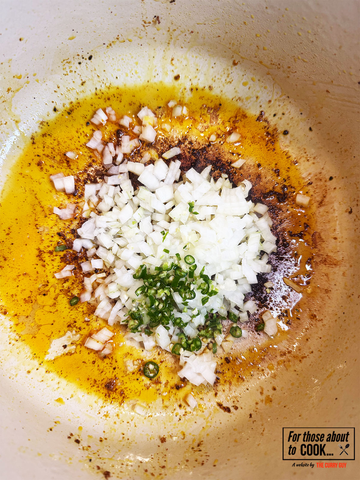 deglazing the pan cooking the onions and chilies