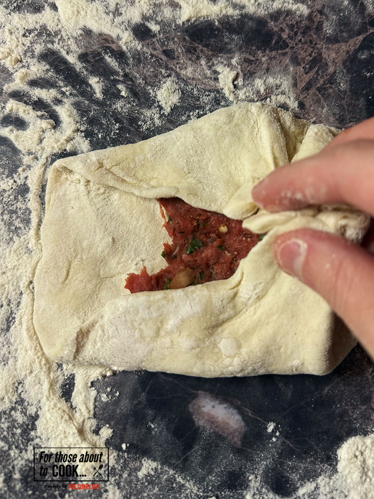 Pinching and sealing the dough