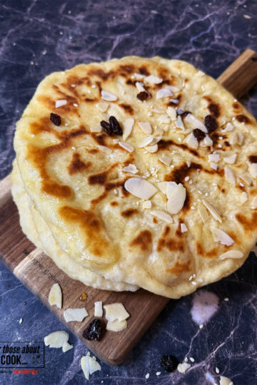 Peshwari naan with flaked almonds and sultanas
