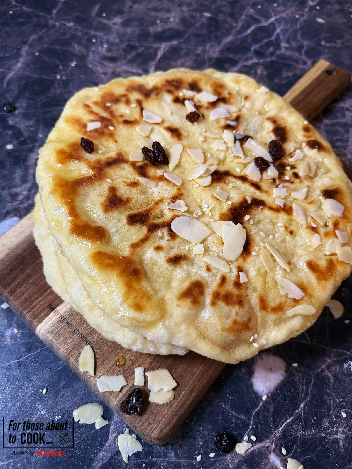 Peshwari naan with flaked almonds and sultanas