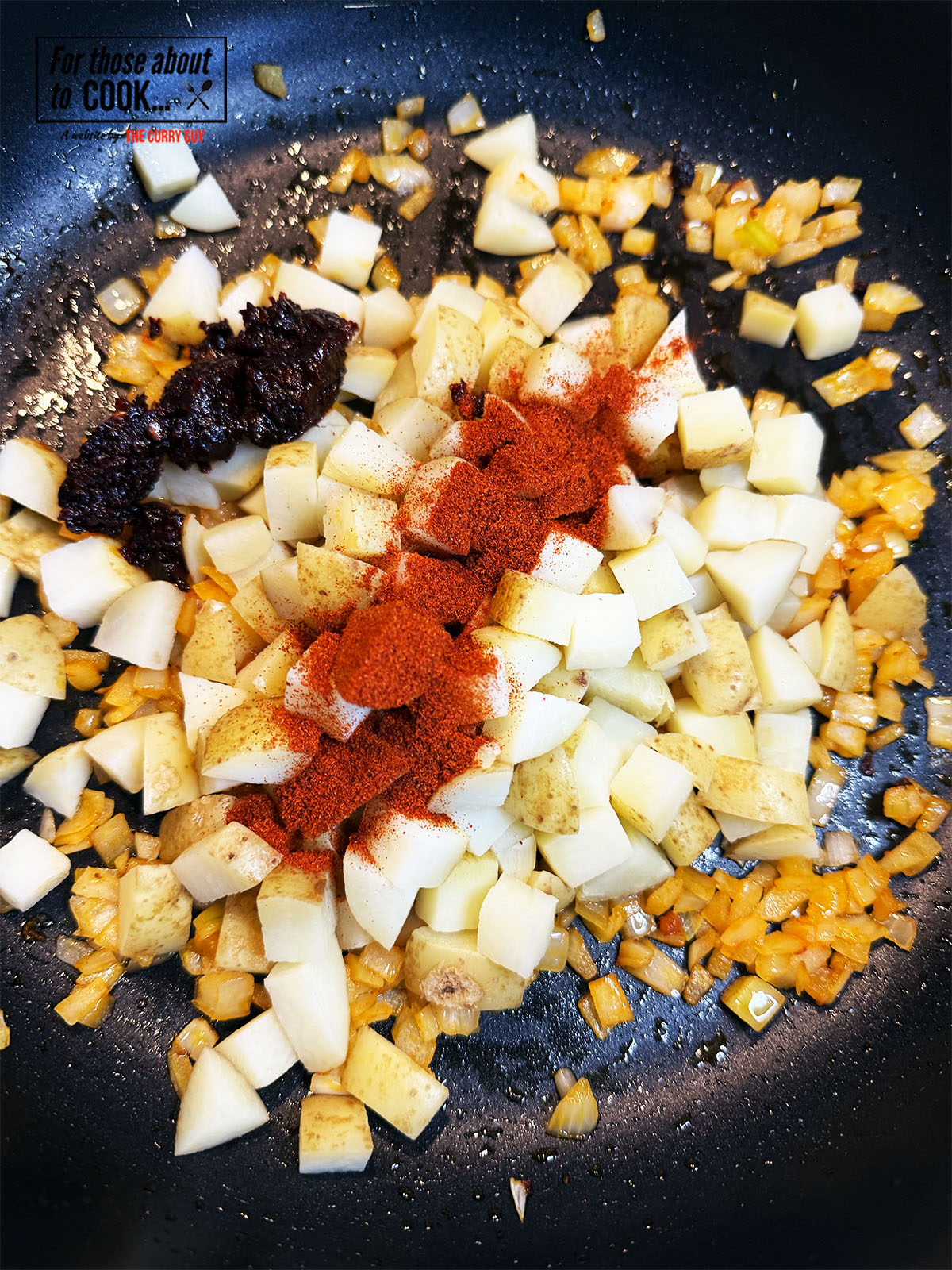 adding chorizo and onion