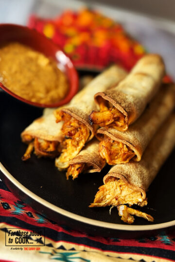 Chipotle chicken taquitos served with chipotle dip