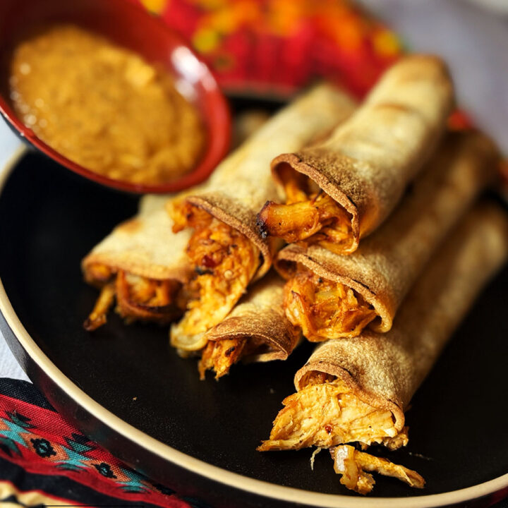 Chipotle chicken taquitos served with chipotle dip