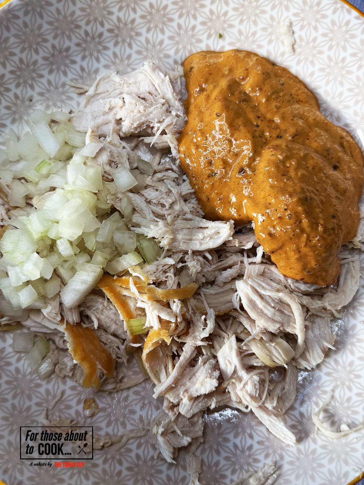 Shredded chicken, onions and chipotle cream cheese sauce added 