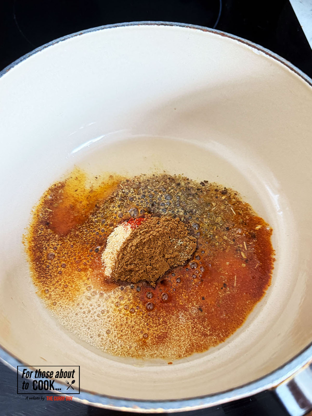 Spices added to the pot to toast