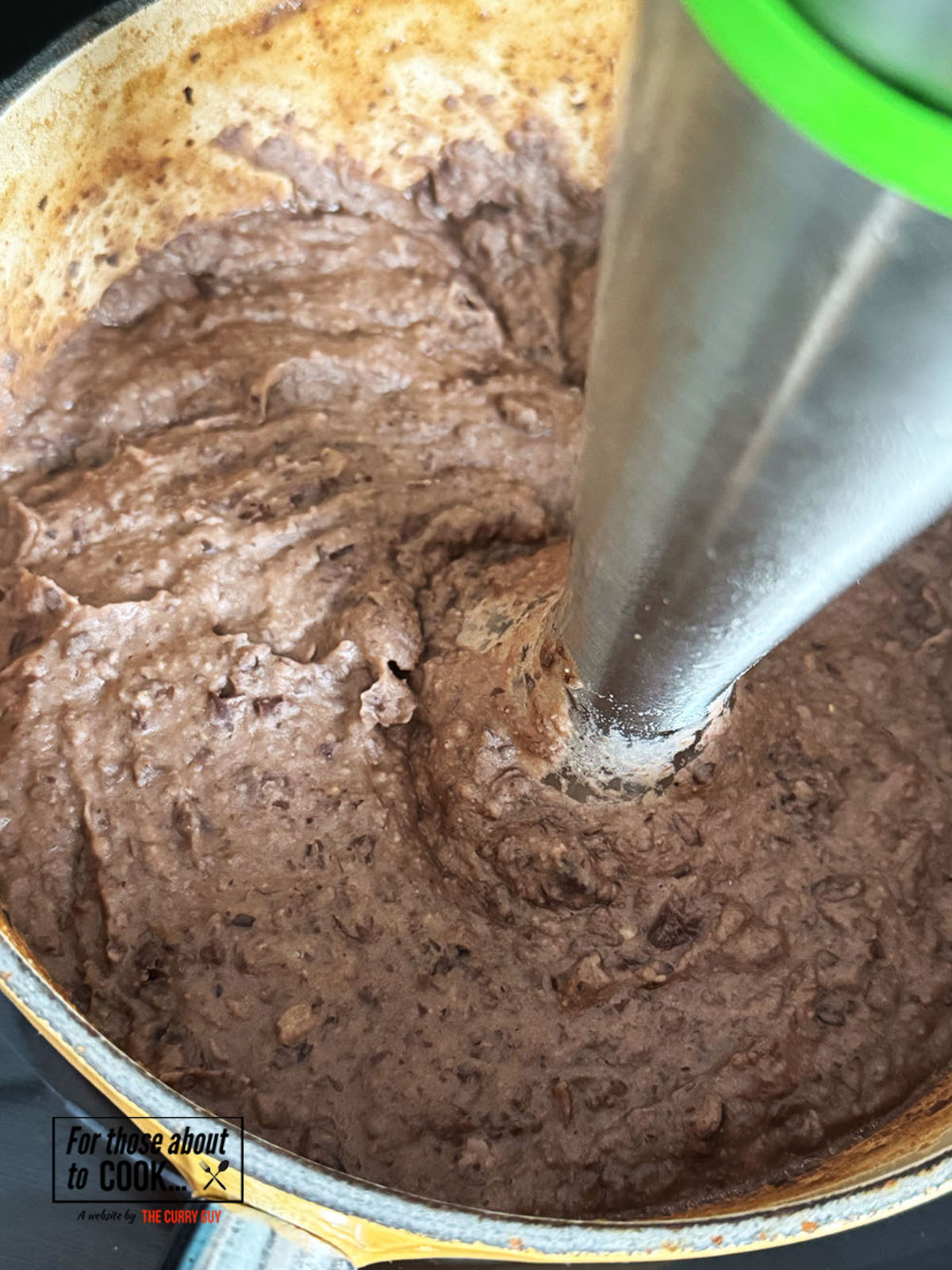 Refried beans mashed with a hand blender